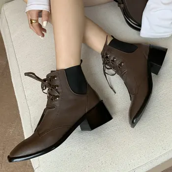 Women Genuine Leather Square Heels Ankle Boots Square Toe Lace-up Fall Spring Fashion Comfy Black Booties 2020
Women Genuine Leather Square Heels Ankle Boots Square Toe Lace-up Fall Spring Fashion Comfy Black Booties 2020
