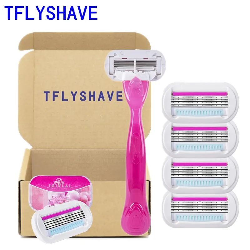 

TFLYSHAVE 1 Holder 4pcs Blades Women Shaving Blades for Women Hair Removal Blade Razor Blades for Shaver Replacement Head Venuse