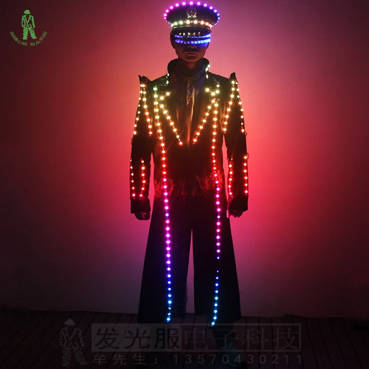 Free Shipping LED Colorful Luminous Clothes Dance Show Nightclub DJ Costumes Christmas Halloween Party Suit with Hat & Glasses
Free Shipping LED Colorful Luminous Clothes Dance Show Nightclub DJ Costumes Christmas Halloween Party Suit with Hat & Glasses