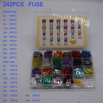 

242PCS Car Fuses 2A 3A 5A 7.5A 10A 15A 20A 25A 30A 35A 40A Amp with Box Clip Assortment Auto Blade Type Fuse Set Truck