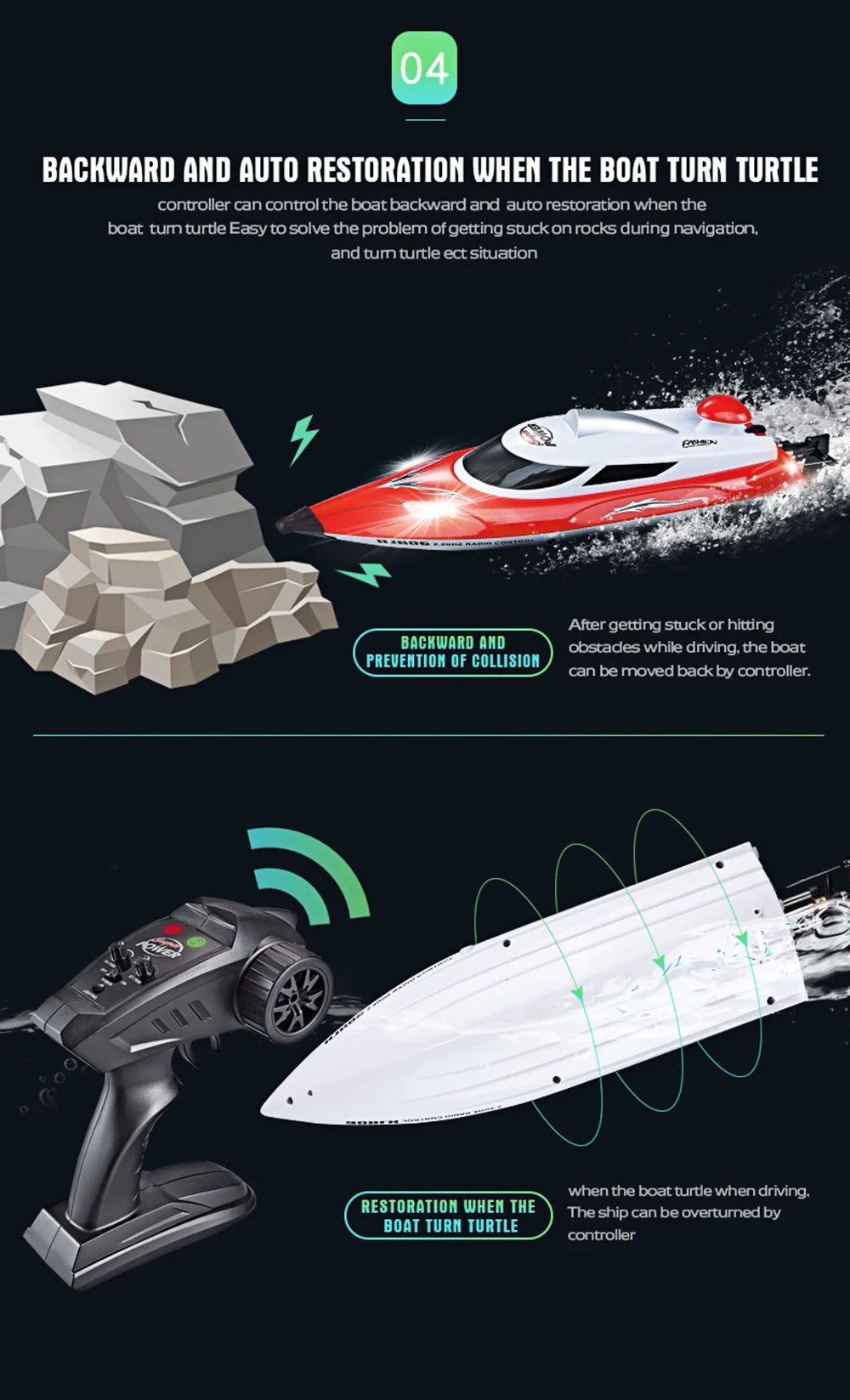HJ806 2.4G RC Boat 200 Meters Control Distance / Cooling Water System / 35km/h High-speed