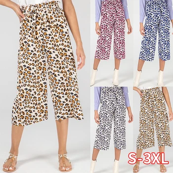 Women Leopard Print Pants High Waist Casual Loose Waist Straps Bow Wide Leg Pants Capris Summer Beach Pants Woman Trouses 
Women Leopard Print Pants High Waist Casual Loose Waist Straps Bow Wide Leg Pants Capris Summer Beach Pants Woman Trouses
