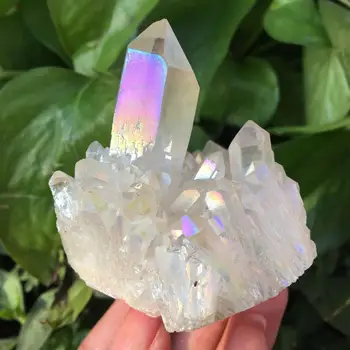 High quality The high quality natural white angel aura crystal cluster electroplating Titanium coating quartz cluster stone Heal 
High quality The high quality natural white angel aura crystal cluster electroplating Titanium coating quartz cluster stone Heal