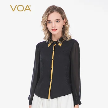 VOA Silk 22mm Black Jacquard Silk Satin Stitching Orange Arch Needle Polo Collar Long-Sleeved Shirt Female BE179
VOA Silk 22mm Black Jacquard Silk Satin Stitching Orange Arch Needle Polo Collar Long-Sleeved Shirt Female BE179