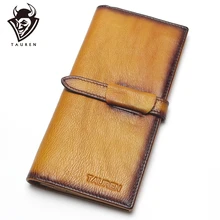 Dip colorant RFID blocage 100% en cuir véritable Vintage hommes et femmes Long portefeuille porte-monnaie Vintage concepteur mâle Carteira portefeuilles(China)