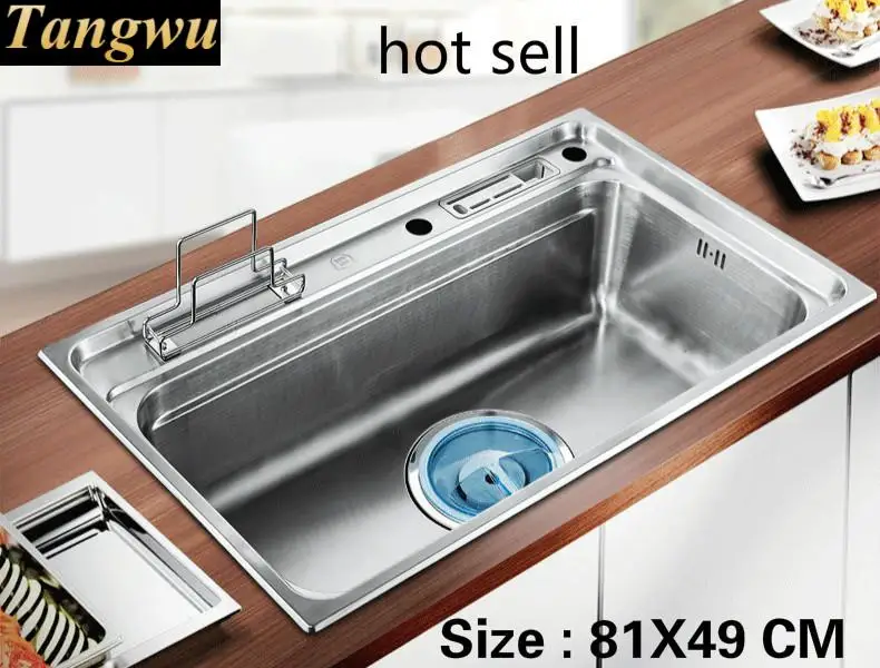 

Free shipping Large kitchen single trough sink food-grade 304 stainless steel fittings is complete the fashion 81x49 CM