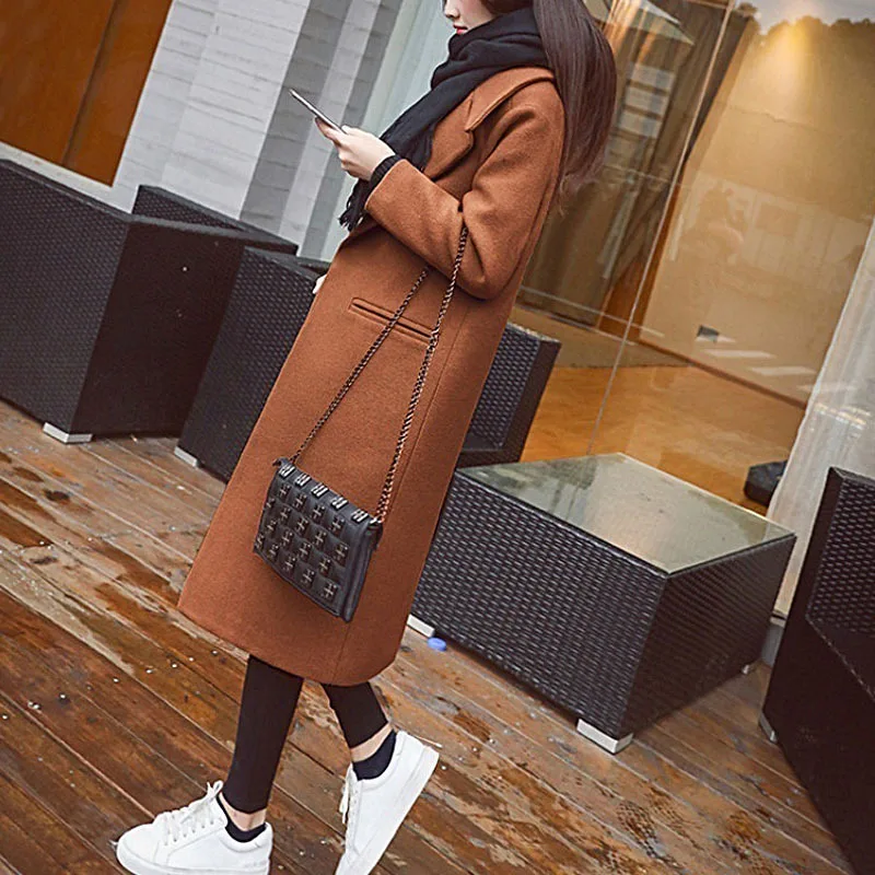 women long slim jacket 2020 autumn winter solid coats single button turn down collar with pockets casual outwear manteau femme