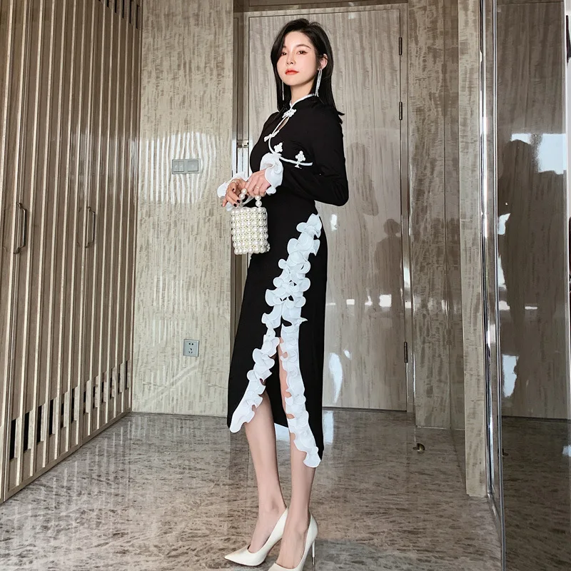 Spring 2020 Chinese style daily improvement cheongsam careful machine cut out high waist split wrap arm dress
Spring 2020 Chinese style daily improvement cheongsam careful machine cut out high waist split wrap arm dress