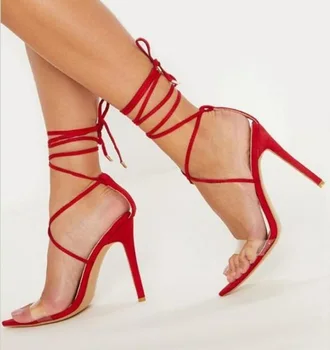 Rose Gold Black Red Transparent PVC Woman Open Toe Pointed Toe Cross Lace Up Stiletto Heels Sexy Party Sandals Dress Shoes Lady
Rose Gold Black Red Transparent PVC Woman Open Toe Pointed Toe Cross Lace Up Stiletto Heels Sexy Party Sandals Dress Shoes Lady