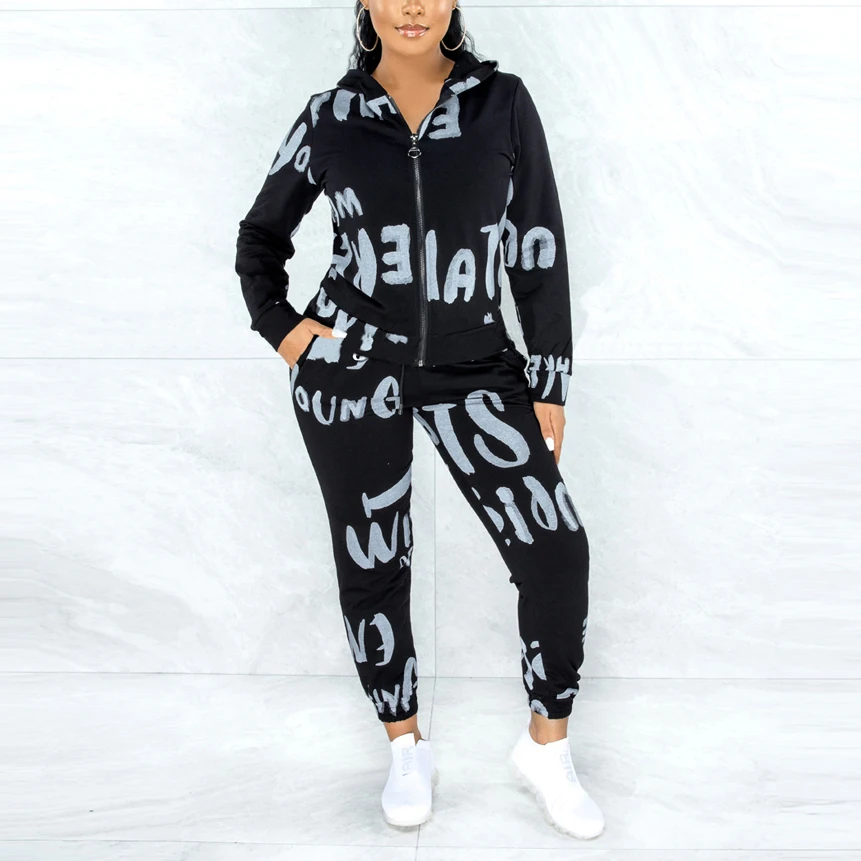 Women Causal Letter Print 2 Pieces Sets Hooded Zipper Outwears & Long Pants Autumn Fashion Two Pieces Matching Sets 2020 New Hot
Women Causal Letter Print 2 Pieces Sets Hooded Zipper Outwears & Long Pants Autumn Fashion Two Pieces Matching Sets 2020 New Hot