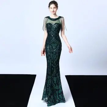 Luxury big sequins tassel evening dress dinner temperament dignified host lady's annual meeting queen fishtail dress vestidos 
Luxury big sequins tassel evening dress dinner temperament dignified host lady's annual meeting queen fishtail dress vestidos