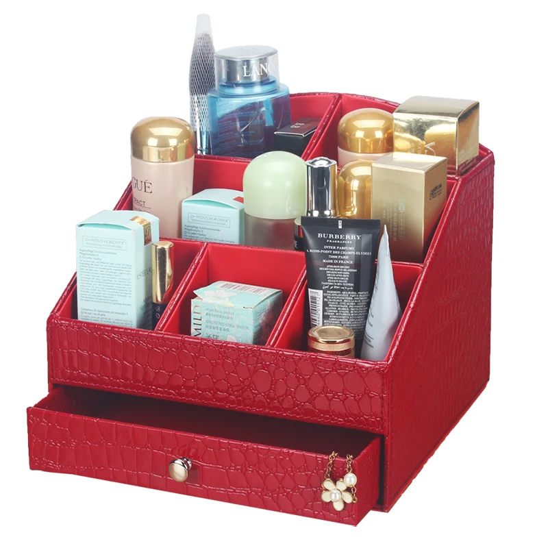 

PU Leather Desktop Dressing Table Cosmetic Skin Care Storage Box ,European Style Creative Drawer Rack