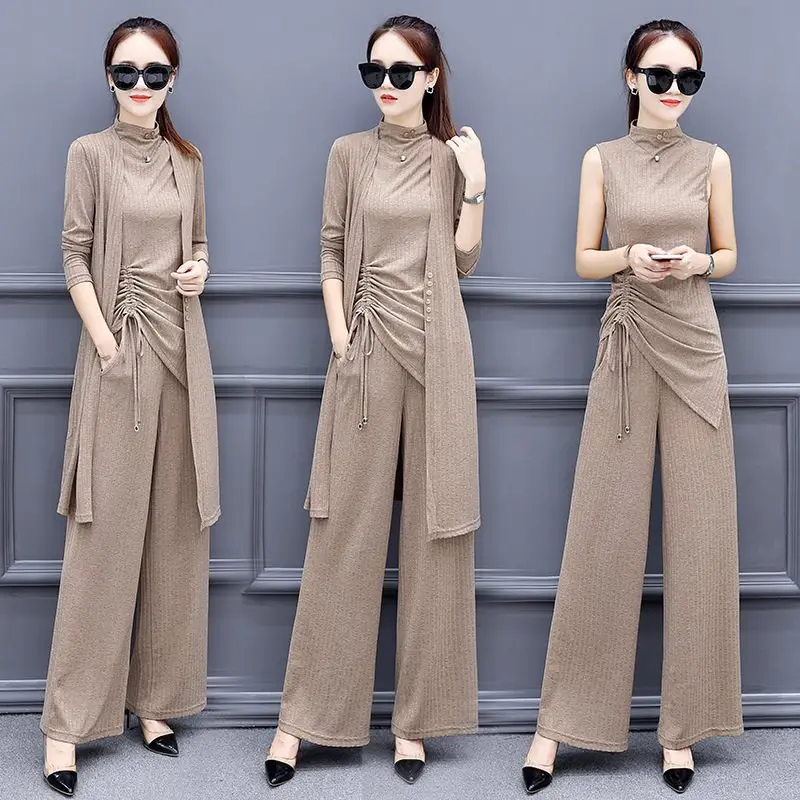 Knitted 3 Pieces Set Women Tracksuit Long Sleeve Cardigan and Sleeveless Pullover Tops and Wide Leg Pants Suit Women's Sets New
Knitted 3 Pieces Set Women Tracksuit Long Sleeve Cardigan and Sleeveless Pullover Tops and Wide Leg Pants Suit Women's Sets New