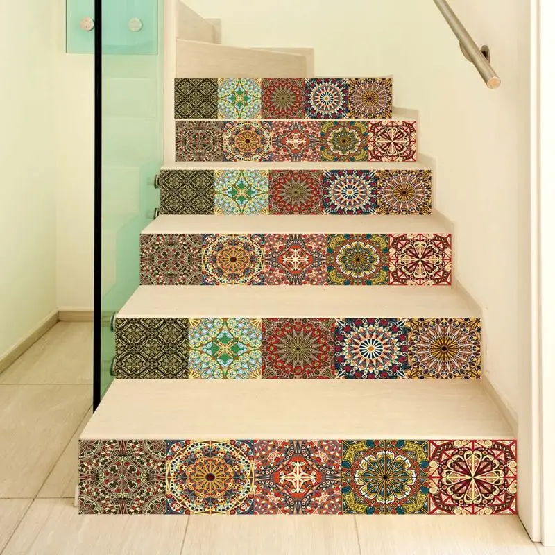 6pcs/set 3D Colorful Mandala Pattern Staircase Stair Riser Floor Sticker Self Adhesive DIY Stairway Waterproof PVC Wall Decal
6pcs/set 3D Colorful Mandala Pattern Staircase Stair Riser Floor Sticker Self Adhesive DIY Stairway Waterproof PVC Wall Decal