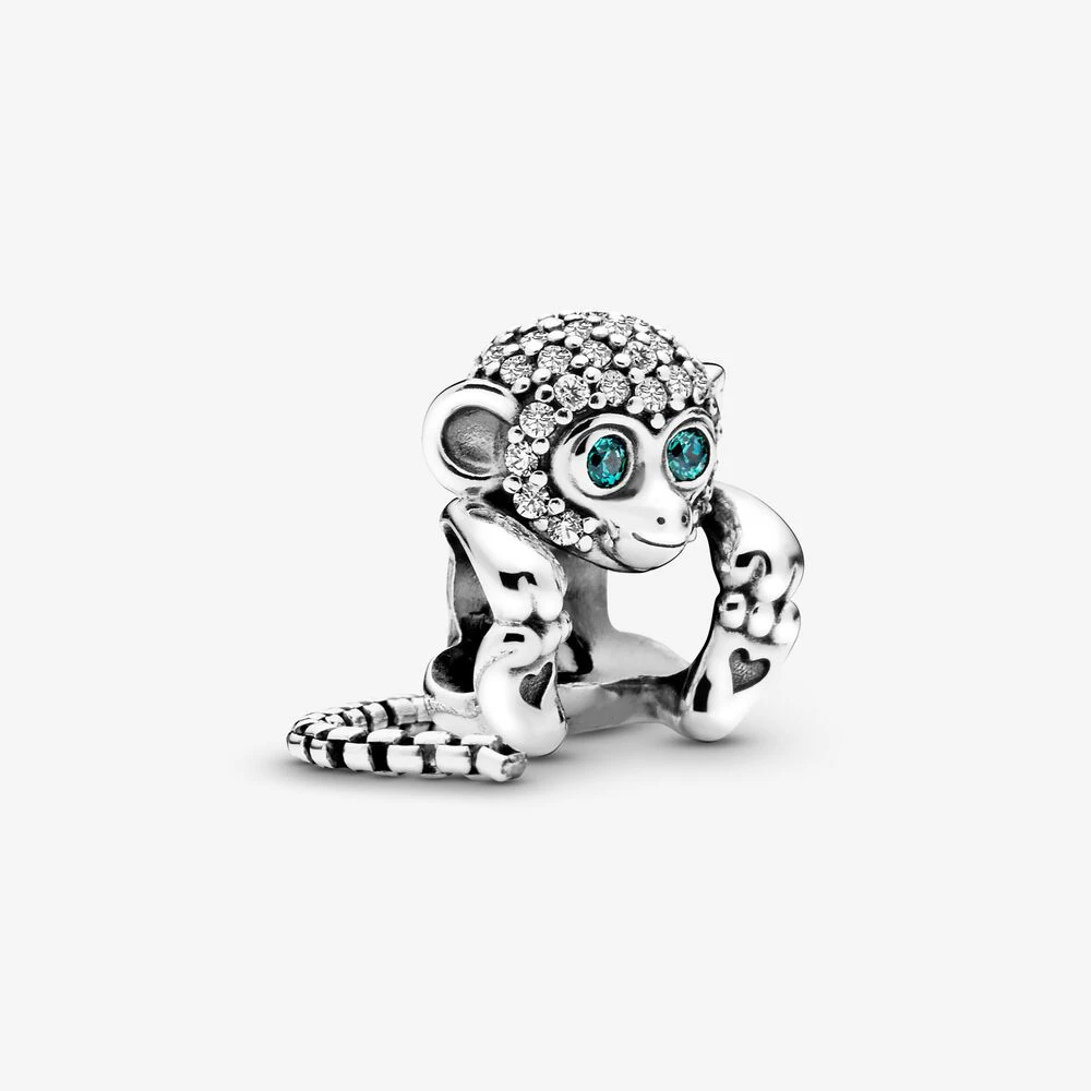 

100% Real 925 Sterling Silver Sparkling Monkey Charm Zirconia Metal Beads for Jewelry Making Fits Original Bracelet bijoux femme