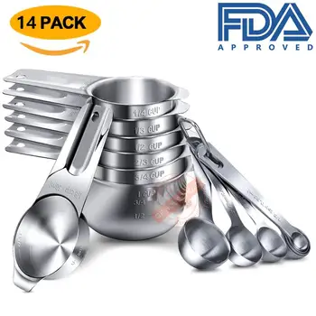 Stainless Steel Measuring Cups and Spoons Set of 14 Pcs, 7 Nesting Cups and 7 Stackable Spoons, Portable Kitchen Measuring Kit
Stainless Steel Measuring Cups and Spoons Set of 14 Pcs, 7 Nesting Cups and 7 Stackable Spoons, Portable Kitchen Measuring Kit