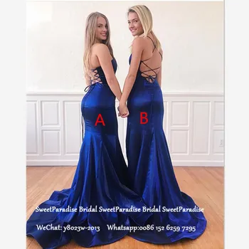 Royal Blue Satin Long Prom Dresses Sexy Criss Cross Back Spaghetti Strap Mermaid Evening Dress Party For Women
Royal Blue Satin Long Prom Dresses Sexy Criss Cross Back Spaghetti Strap Mermaid Evening Dress Party For Women