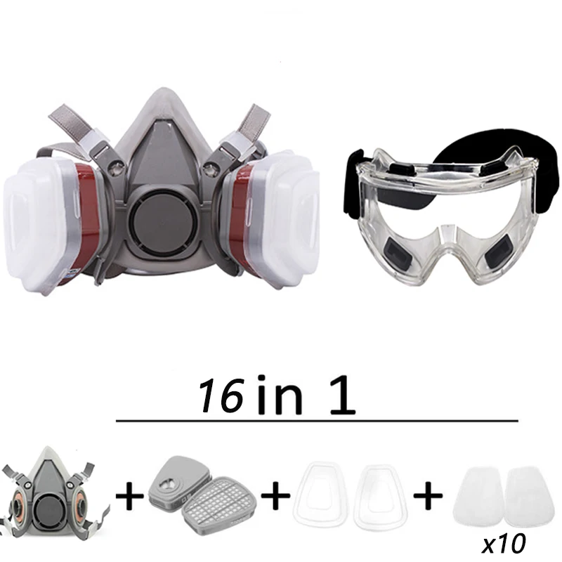 16In1Respirator Gas Mask With glasses Anti Dust Respirator Face Mask Protection Industrial Gas Masks with Filters Widely Used
16In1Respirator Gas Mask With glasses Anti Dust Respirator Face Mask Protection Industrial Gas Masks with Filters Widely Used