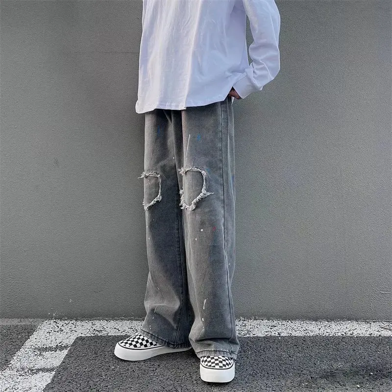 Korean style washable ink-sprayed tie-dye love heart loose wide-leg straight-leg trousers
Korean style washable ink-sprayed tie-dye love heart loose wide-leg straight-leg trousers