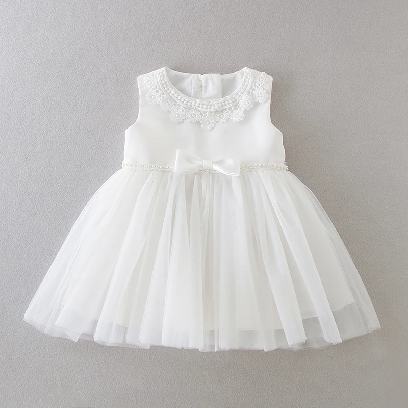 

Baby Girl Dress Lace Flower Pearl Belt Baptism 1 Year Birthday Party Wedding Christening Infant Frocks for Newborns L209