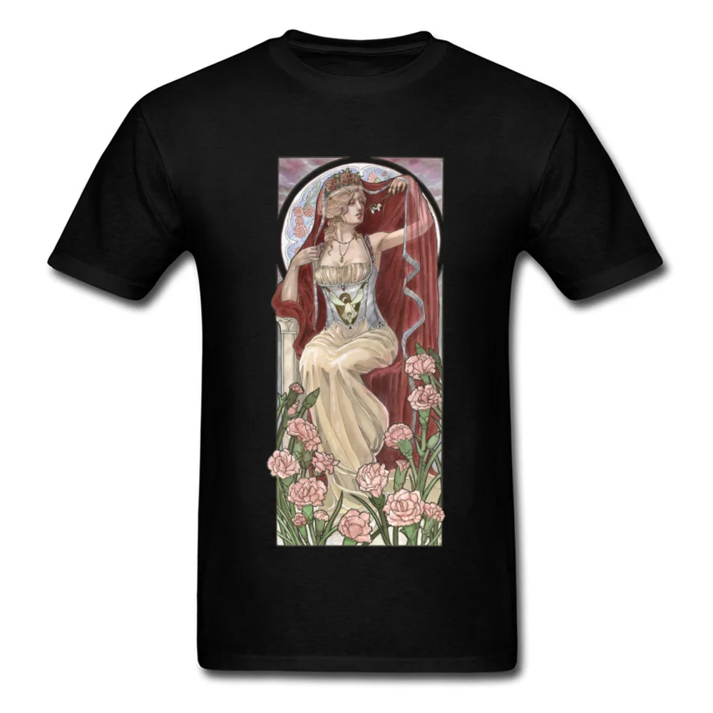 Lady_of_January_Art_Nouveau_Birthstone_Series_with_Carnations_1327 Tops Shirts O Neck 100% Cotton Men T-Shirt Group Tshirts Cheap Lady_of_January_Art_Nouveau_Birthstone_Series_with_Carnations_1327 black