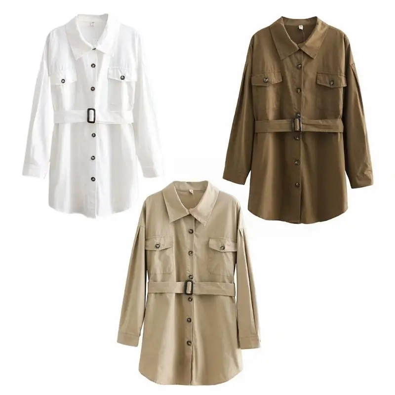 Womens Autumn Long Sleeve Blouse Dress with Buckle Waist Belt Button Down Lapel Collar Pockets Front Boyfriend Style Tunic Tops
Womens Autumn Long Sleeve Blouse Dress with Buckle Waist Belt Button Down Lapel Collar Pockets Front Boyfriend Style Tunic Tops