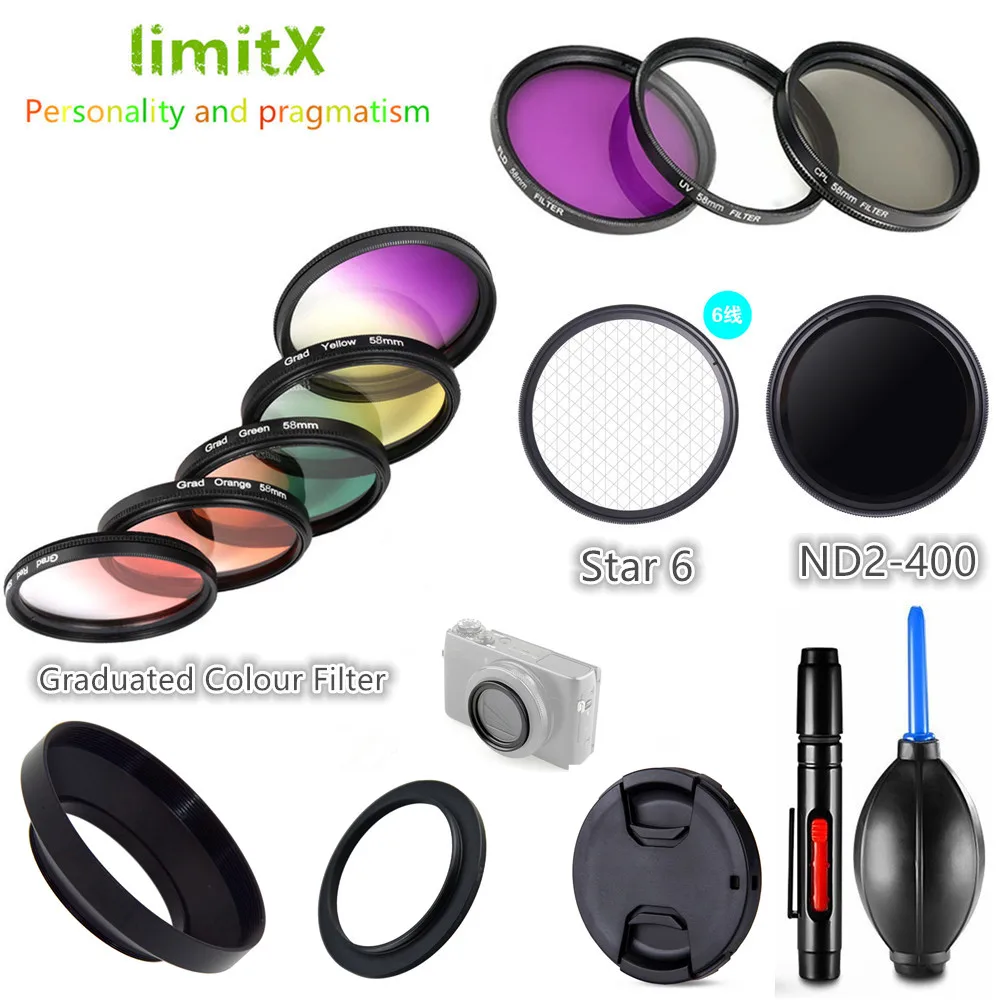 Filter kit UV CPL ND FLD Graduated Colour Star & Adapter Ring Lens Hood Cap for Canon G5X G7X Mark II III Ricoh GR II III Camera
Filter kit UV CPL ND FLD Graduated Colour Star & Adapter Ring Lens Hood Cap for Canon G5X G7X Mark II III Ricoh GR II III Camera
