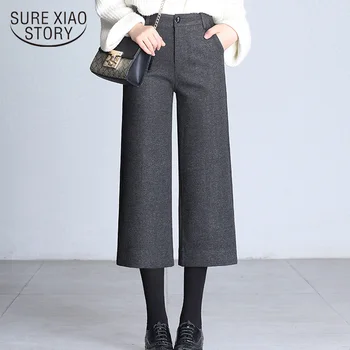 Autumn Winter Warm Woolen Pants Women Plus Size Casual Ankle-length Pants High Waist Wide Legs Pants Fashion Trousers 7270 50 
Autumn Winter Warm Woolen Pants Women Plus Size Casual Ankle-length Pants High Waist Wide Legs Pants Fashion Trousers 7270 50