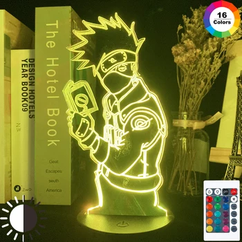 

3d Illusion Led Night Light Kakashi Hatake Holding Book Nightlight Gift for Kids Boys Children's Bedroom Decor Table Lamp Naruto