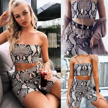 Women 2 Pieces Set Bodycon Crop Top Strapless Sleeveless Sexy Snakeskin Skinny Tube Top+Shorts Pants Summer Beach Set Outfits
Women 2 Pieces Set Bodycon Crop Top Strapless Sleeveless Sexy Snakeskin Skinny Tube Top+Shorts Pants Summer Beach Set Outfits