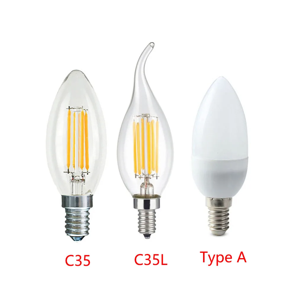 

C35 C35L LED Filament Candle Light Bulb E14 220V 4W 8W 12W Vintage Edison Bulb for Chandelier Cold/Warm White 360 Degree Lamp