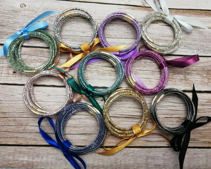 Rainbow Glitter Fulled Glass Stack Silicon Circle Bracelets Bangles 5 pcs/ Set Bowknot Bangles for Woman Christmas Best Gift
Rainbow Glitter Fulled Glass Stack Silicon Circle Bracelets Bangles 5 pcs/ Set Bowknot Bangles for Woman Christmas Best Gift