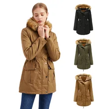 

Winter military coats women cotton wadded hooded jacket medium-long casual parka thickness plus size XXXXL quilt snow outwear