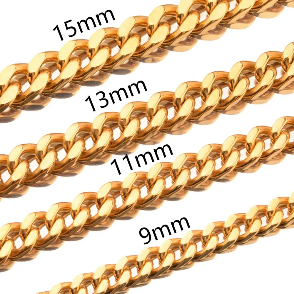 Men Curb Cuban Necklace Chain Gold Color 316L Stainless Steel Necklaces for Fashion Jewelry 9mm 11mm 13mm 15mm | Украшения и