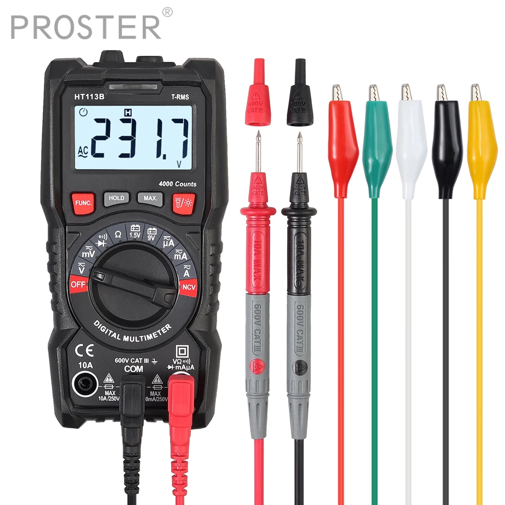 

Proster Digital Multimeter 4000 Count Auto Range Multimeter 5 Colors Multimeter Leads TRMS Auto Range Multimeter