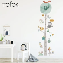 Tofok DIY bosque animales árboles altura pared pegatina decoración nórdico Ins niños altura medida Mural calcomanías guardería precioso papel pintado(China)