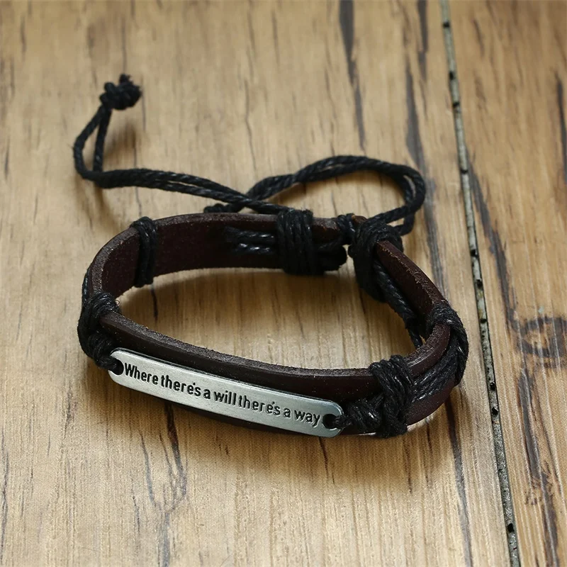 Metal Tag and Adjustable Leather Bracelet Inspirational Bracelet Where there is will there is a way
Metal Tag and Adjustable Leather Bracelet Inspirational Bracelet Where there is will there is a way