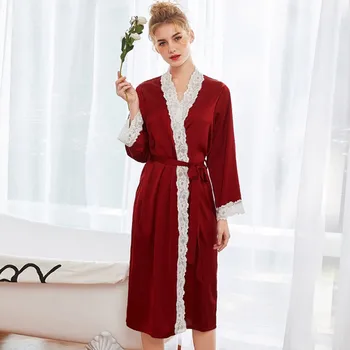 Ladies Nightgown 2020 Autumn New Imitation Silk Lace Trim Pure Color Sleepwear Robes Casual Comfy Home Wear Pajamas
Ladies Nightgown 2020 Autumn New Imitation Silk Lace Trim Pure Color Sleepwear Robes Casual Comfy Home Wear Pajamas
