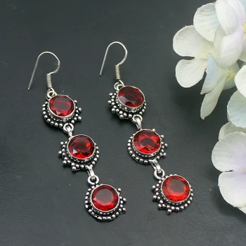 

Hermosa Vintage Blood Red Garnet Sunny For Women Drop Dangle Earrings 2 3/4 inch A693