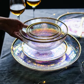 Colorful Painted Gold Glass Bowl Dish Seven Color Transparent Hammer Grain Glass Dessert Steak Plate Salad Fruit Bowl Dinnerware
Colorful Painted Gold Glass Bowl Dish Seven Color Transparent Hammer Grain Glass Dessert Steak Plate Salad Fruit Bowl Dinnerware