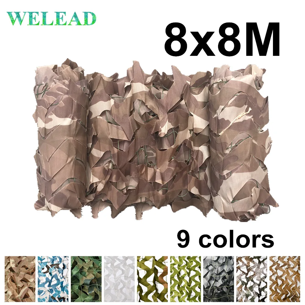 

WELEAD 8x8M Reinforced Camouflage Net Military Desert White Blue 8x8 8*9 8*10M Garden Awning Sun Shading Hiding Mesh Camo Net