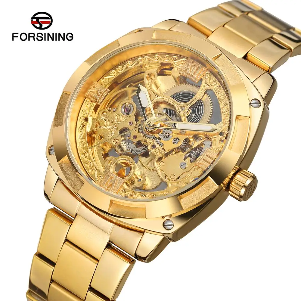 Forsining 2019 Fashion Retro Men's Automatic Mechanical Watch Top Brand Luxury Full Golden Design Luminous Hands Skeleton Clock
Forsining 2019 Fashion Retro Men's Automatic Mechanical Watch Top Brand Luxury Full Golden Design Luminous Hands Skeleton Clock
