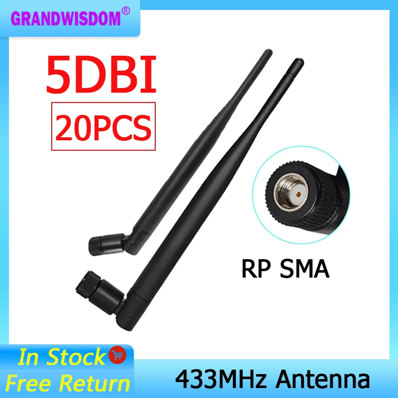 GRANDWISDOM 20pcs 433mhz antenna 5dbi sma female lora antene pbx iot module lorawan signal receiver antena high gain | Мобильные