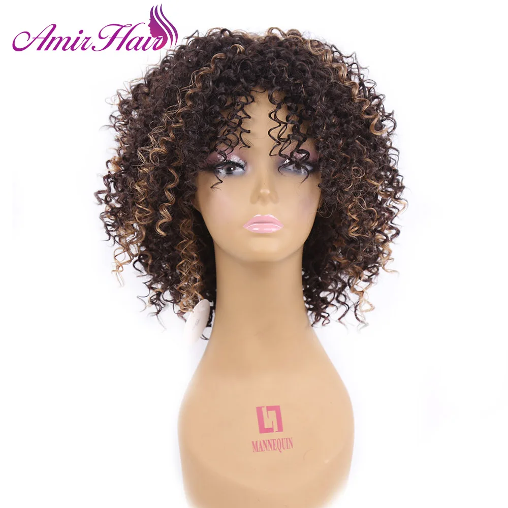 

Amir Synthetic Afro Kinky Curly Hair wig Ombre Brown Wigs for Black Women Short Wig With Bangs Bob Hairstyle Cospay wig