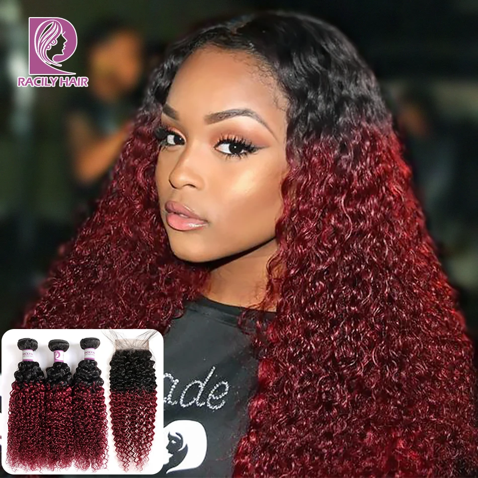 Racily Hair 1B/Burgundy Brazilian Kinky Curly Human Hair Bundles With Closure 99J Ombre Bundles With Closure Red Remy Extensions
Racily Hair 1B/Burgundy Brazilian Kinky Curly Human Hair Bundles With Closure 99J Ombre Bundles With Closure Red Remy Extensions