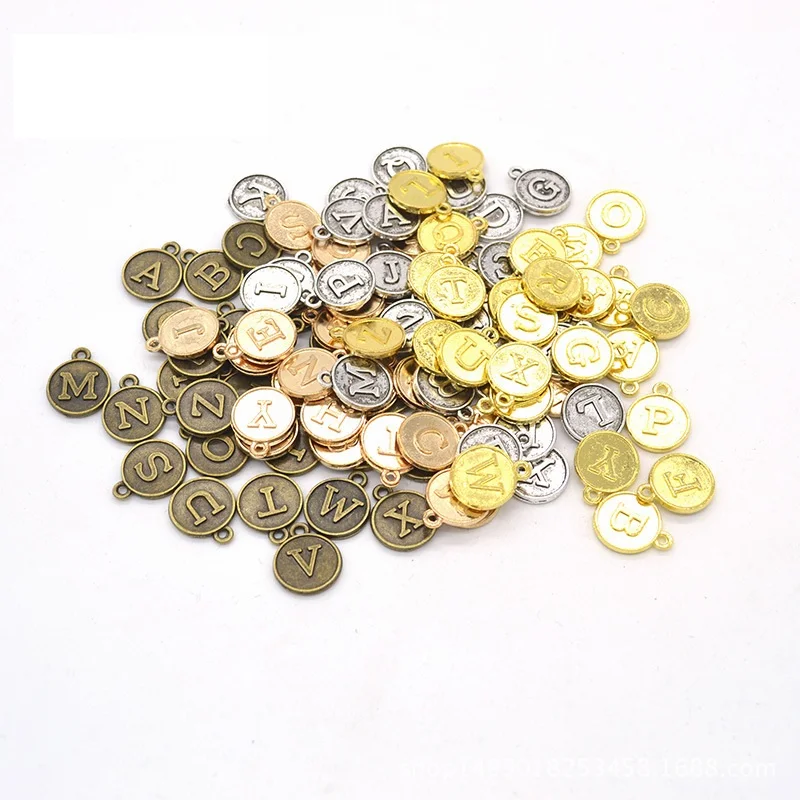 

130 pcs Double side round Gold color Disc Pendant Alphabet A-Z Letter Tag Charms Stamp Initial Jewelry,Beads For Jewelry Making