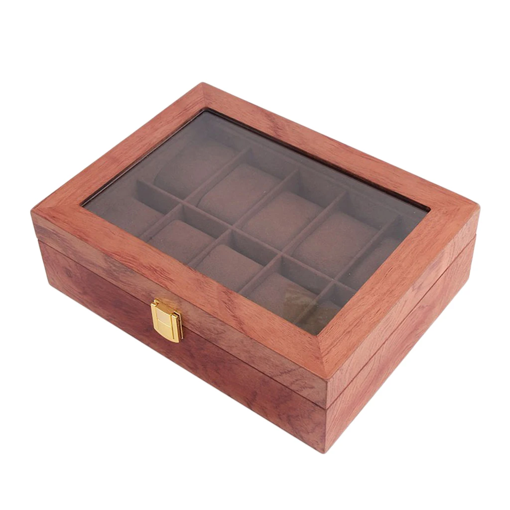 Novelty Watch Box, Executive Watch Case with Valet, Glass Topped Wooden Watch