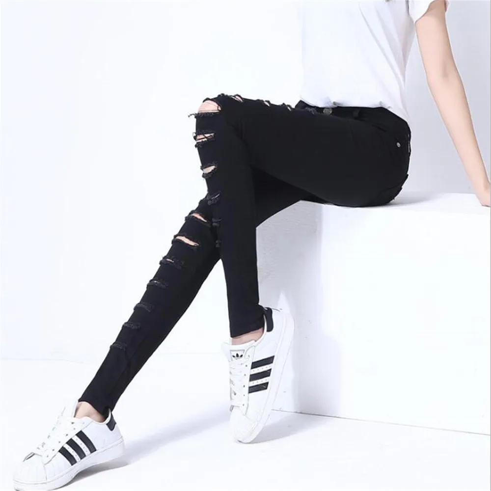 

Whole cotton Hollow out hole Elastic force Pencil pants Leggings high waist jeans woman skinny women jeans mujer jean plus size