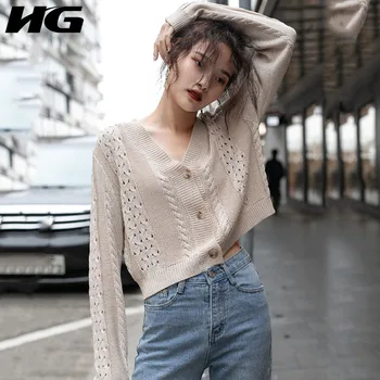 HG Hollow Out Sweaters Women V Neck Single Breasted Leisure Fashion 2019 New Autumn Short Cardigans Coats Ladies ZYQ1411
HG Hollow Out Sweaters Women V Neck Single Breasted Leisure Fashion 2019 New Autumn Short Cardigans Coats Ladies ZYQ1411