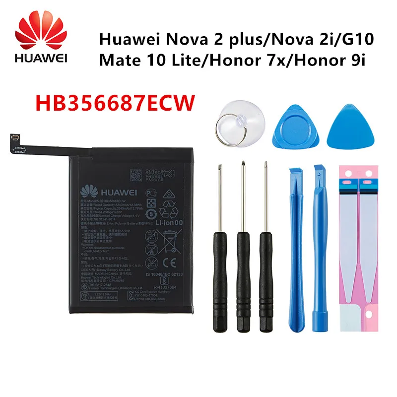 Hua Wei 100% Orginal HB356687ECW 3340mAh Battery For Huawei Nova 2 plus Nova 2i Huawei G10/Mate 10 Lite/ Honor 7x/9i +Tools
Hua Wei 100% Orginal HB356687ECW 3340mAh Battery For Huawei Nova 2 plus Nova 2i Huawei G10/Mate 10 Lite/ Honor 7x/9i +Tools